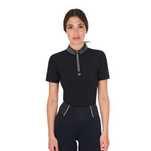 WOMEN'S COLLAR STRASS TRAINING POLO SHIRT SS ZIP